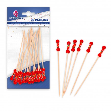 20 palitos 12cm bolinhas vermelhas