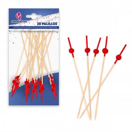 20 palitos 12cm ponta vermelha