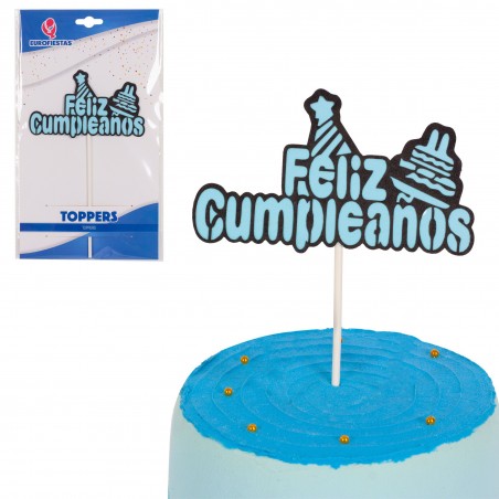 Topper feliz aniversário letras celeste