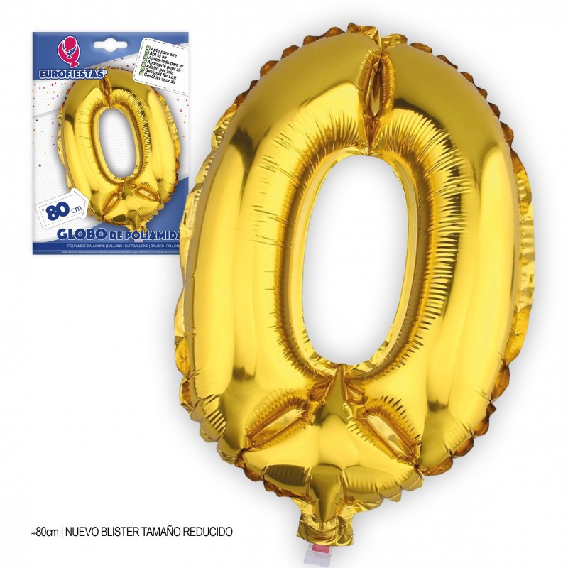 Globo de poliamida de 80cm número 0 dourado