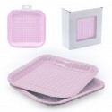 Prato 6 bolo quadrado 22 x22 bolinhas rosa