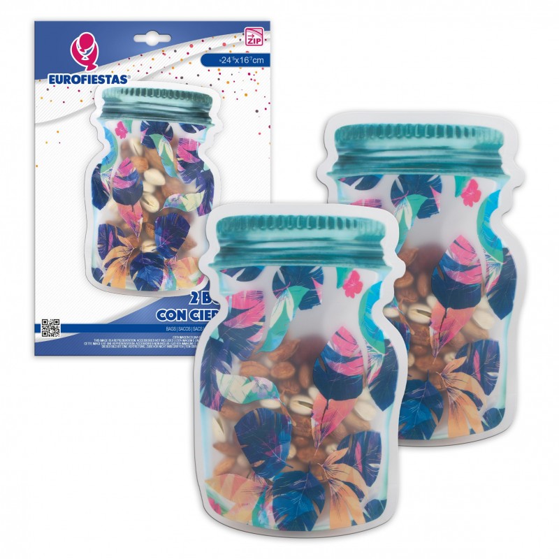 Bolsa zip 2pcs bote folhas azuis gr