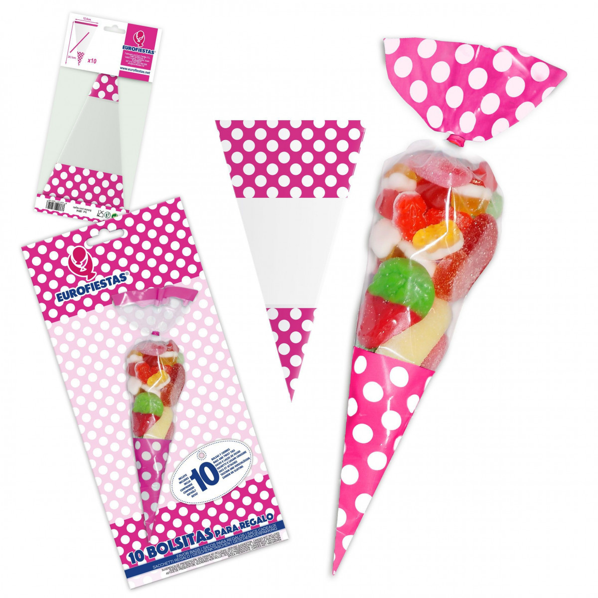 Saco de doces em cone fúcsia