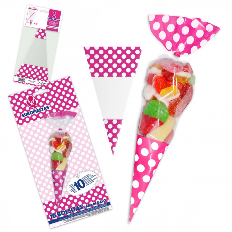 Saco de doces em cone fúcsia