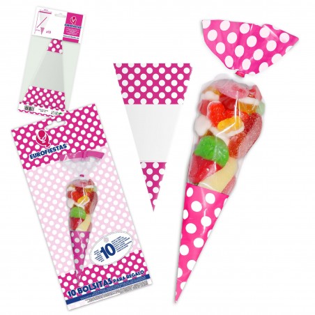 Saco de doces em cone fúcsia