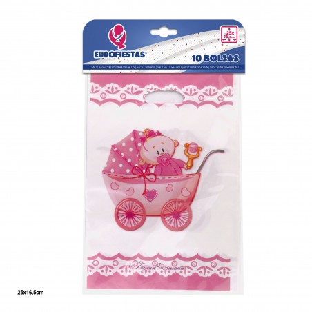 Sacos 10 carrinho rosa 25x16 5cm