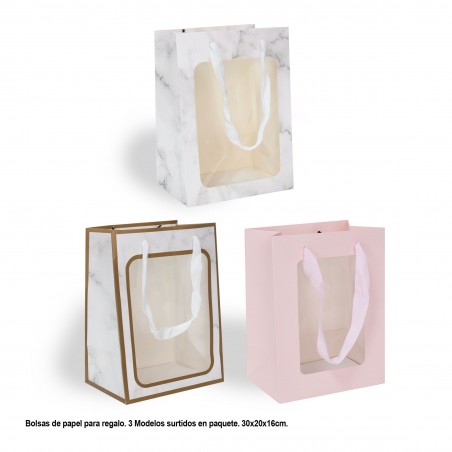 4 modelos de sacola de presente grande com janela de corda