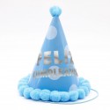 Chapéu pompons 12 5cm feliz aniversário azul