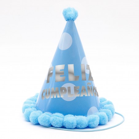 Chapéu Pompons 12,5cm Feliz Aniversário Azul