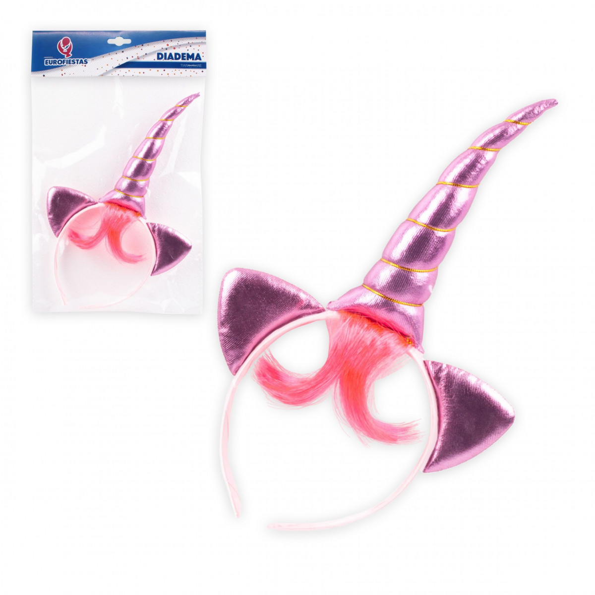 Tiara de unicórnio rosa com franja
