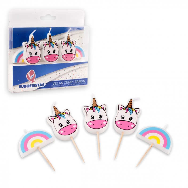 Velas unicórnio com arco-íris