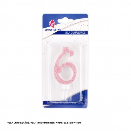 Vela rosa glitter 6