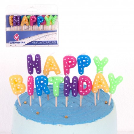 Conjunto de velas de feliz aniversário de bolinhas