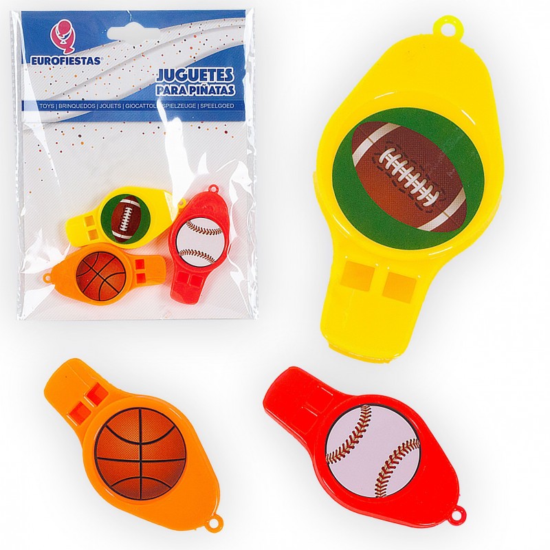 Apitos Esportivos Pacote de 3 Brinquedos para Piñatas e Festas Infantis