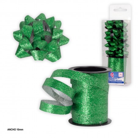 Roll 10m loop 1cm verde glitter