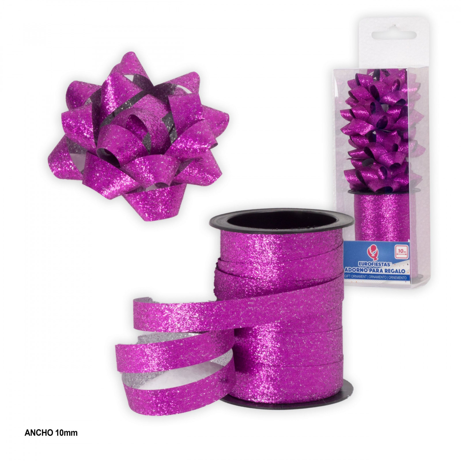 Roll 10m loop 1cm fúcsia glitter