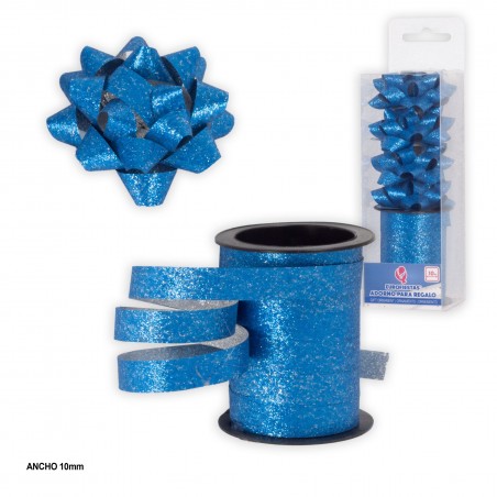 Rolo 10m laço 1cm purpurina azul