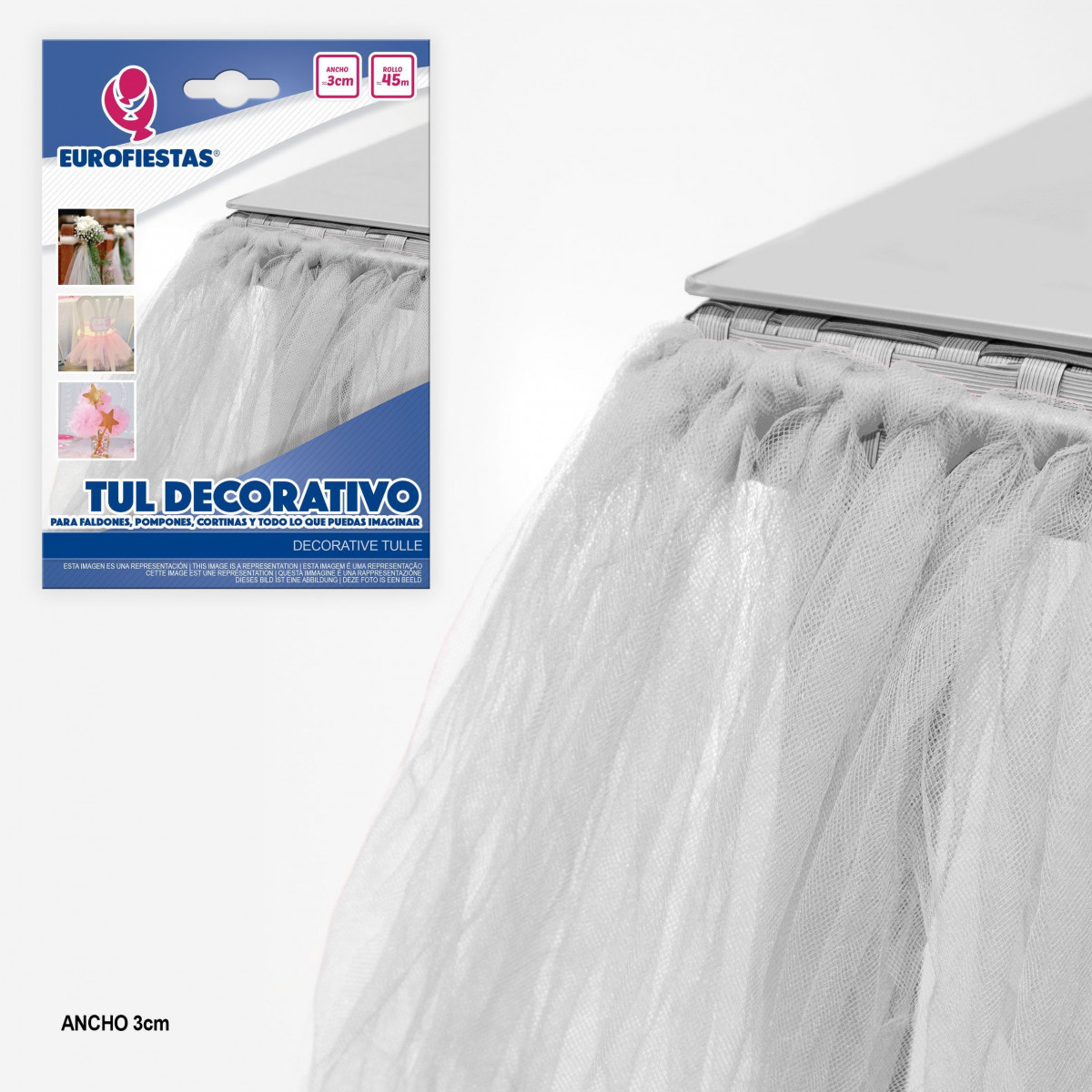 Rolo de tule 45m 3cm branco