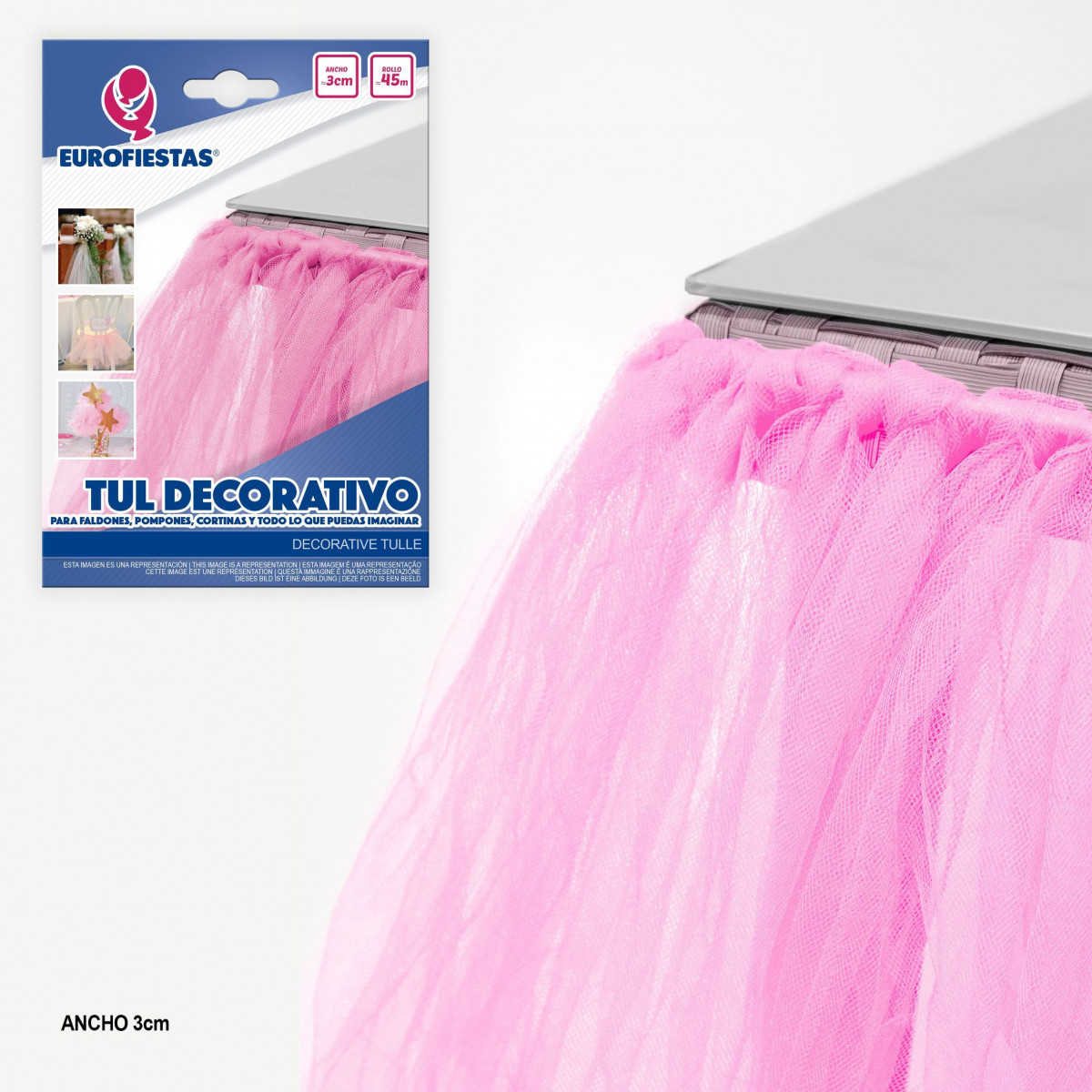 Rolo de tule 45m 3cm rosa