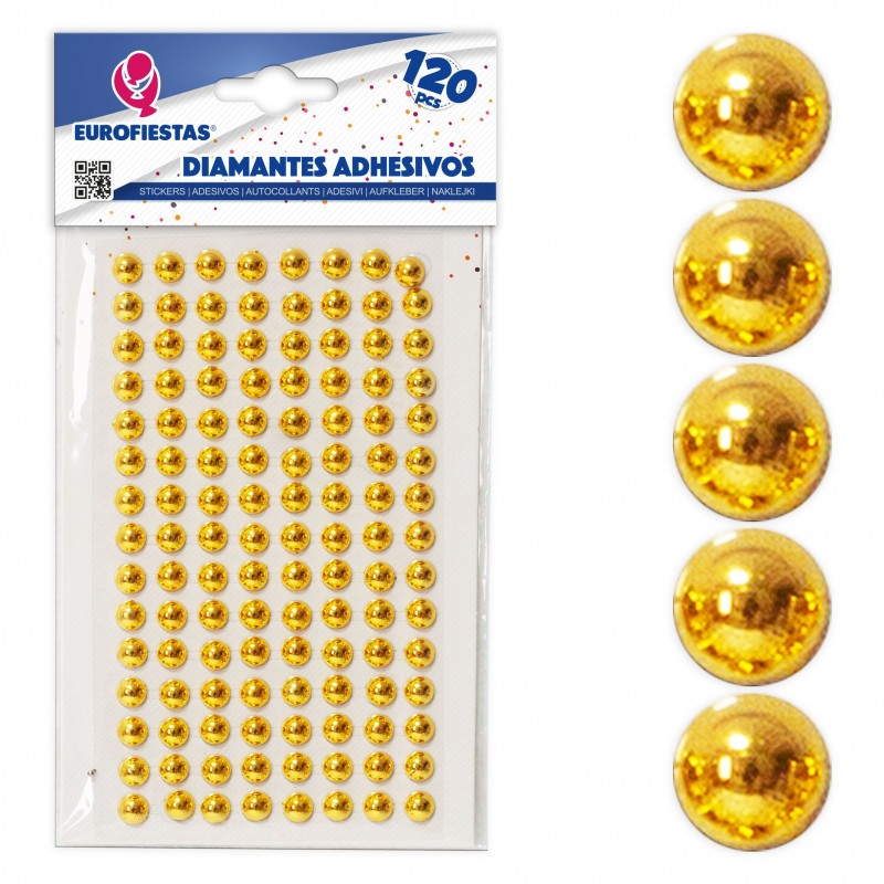 120 diamantes adesivos dourados chapados