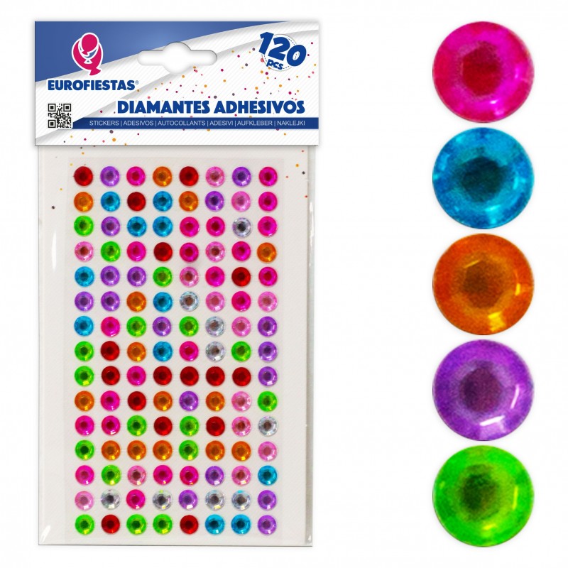 120 diamantes adesivos coloridos