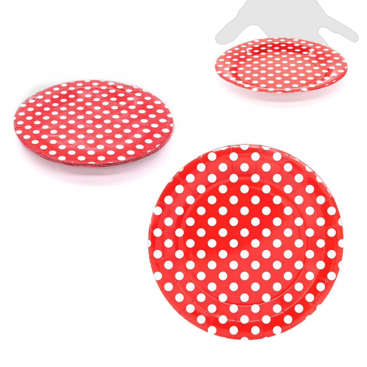 Pratos descartáveis com poás 18cm vermelhos 10