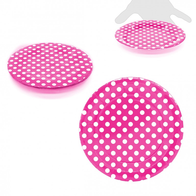 Pratos descartáveis com bolinhas 18cm fúcsia 10