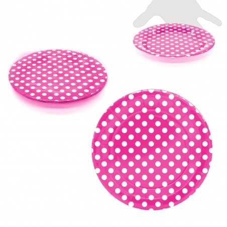 Pratos descartáveis com bolinhas 18cm fúcsia 10