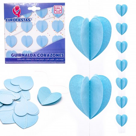 Guirlanda de corações de papel azul claro