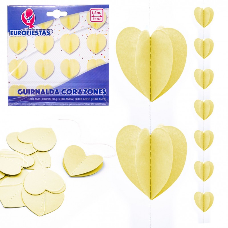Guirlanda de corações de papel amarelo