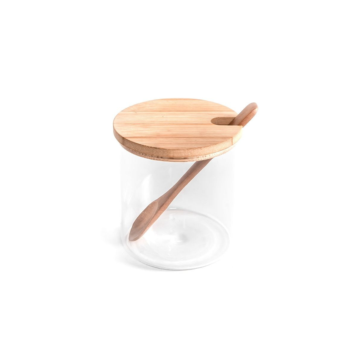 Açucareiro de vidro de bambu com colher