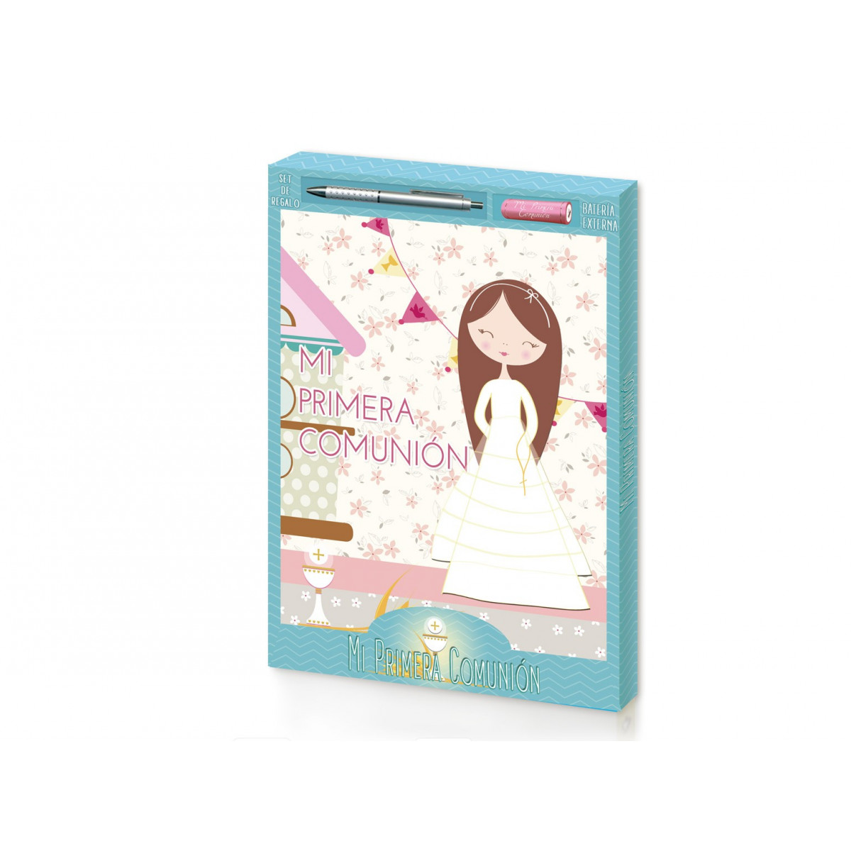 Livro de comunhão + caneta + bateria para meninas
