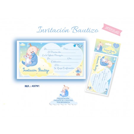 Blister com 10 convites de batizado menino