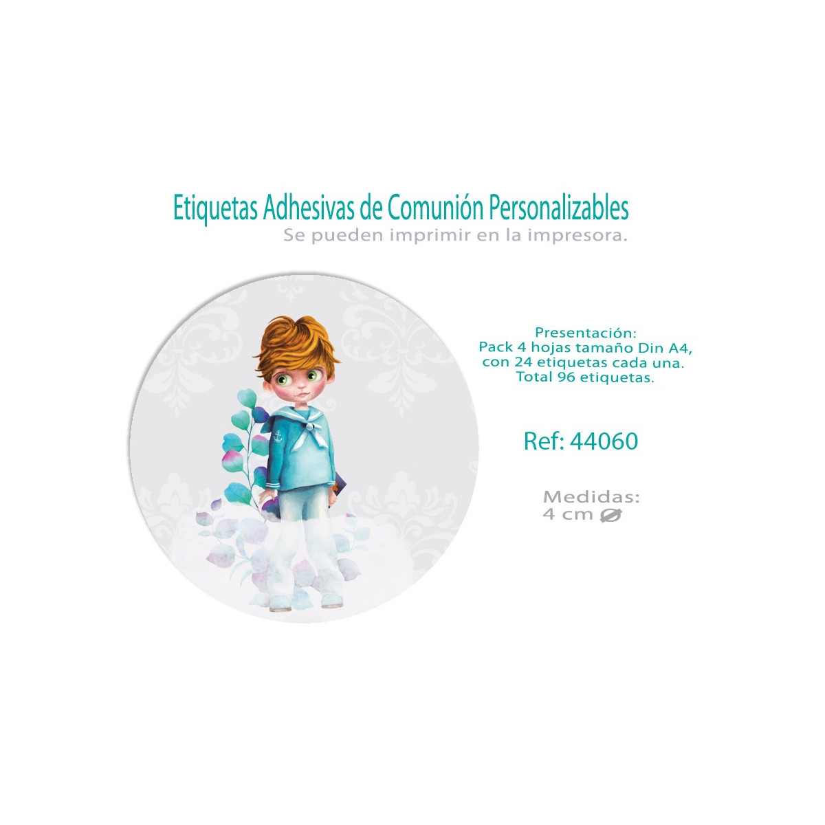 Paq.96 etiquetas adesivas redondas comunhão menino folhas