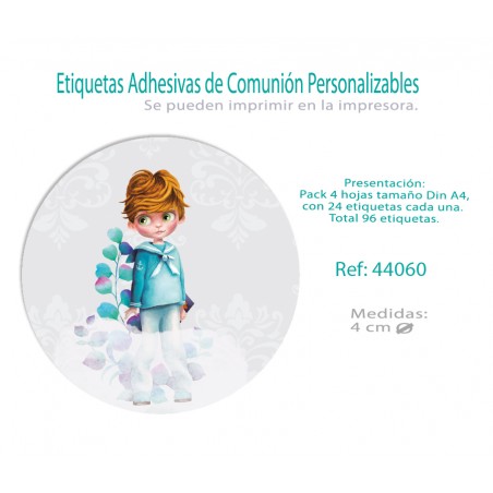 Paq.96 etiquetas adesivas redondas comunhão menino folhas