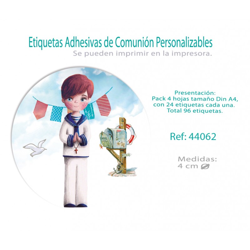 Paq.96 etiquetas adesivas redondas comunhão menino