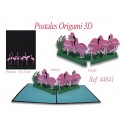 Postal 3d origami flamingos
