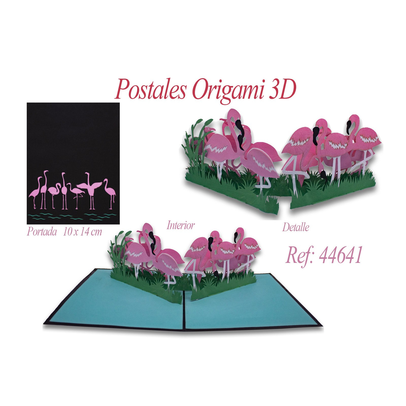 Cartão postal de flamingos de origami 3d