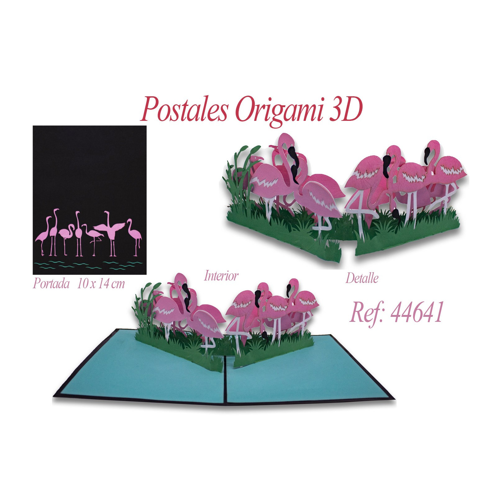 Postal 3d origami flamingos