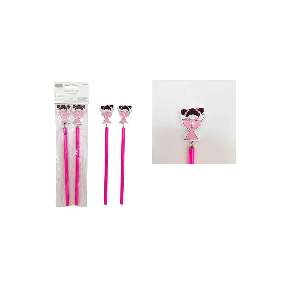 Blister 2 lápis de comunhão rosa menina