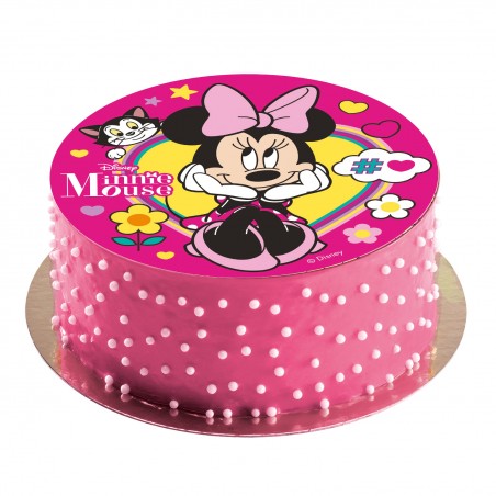 Disco de bolacha de Minnie laço rosa 20cm