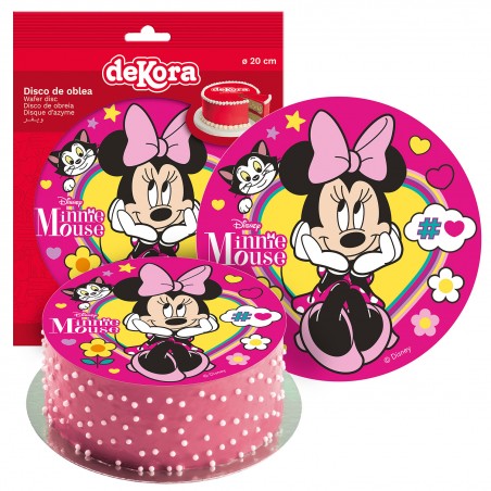 Disco de bolacha de Minnie laço rosa 20cm