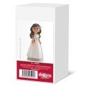 Figura de menina para bolo de comunhão com vestido branco e rosário