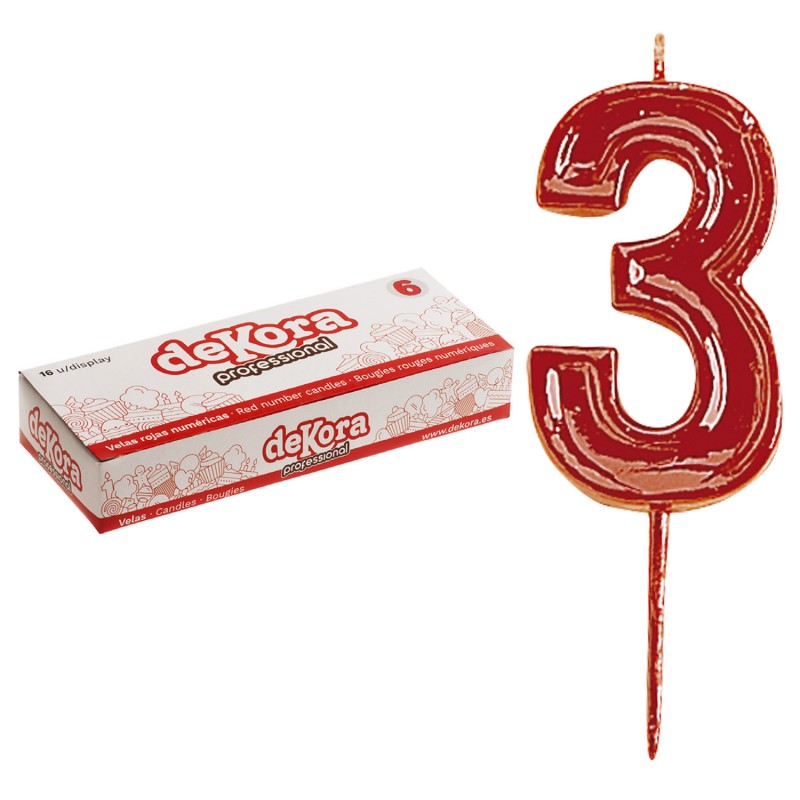 Vela de aniversário número 3 vermelha