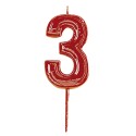 Vela de aniversário número 3 vermelha