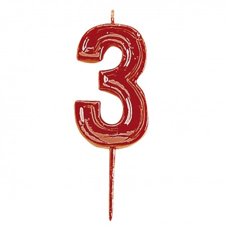 Vela de aniversário número 3 vermelha