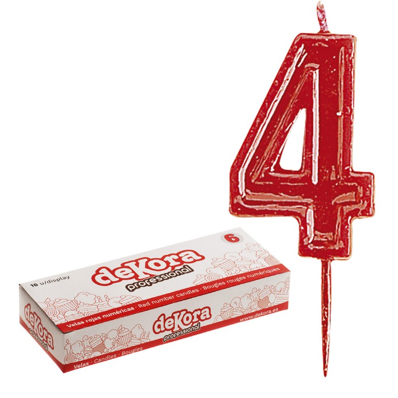 Vela de aniversário número 4 vermelha