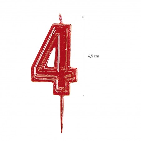 Vela de aniversário número 4 vermelha