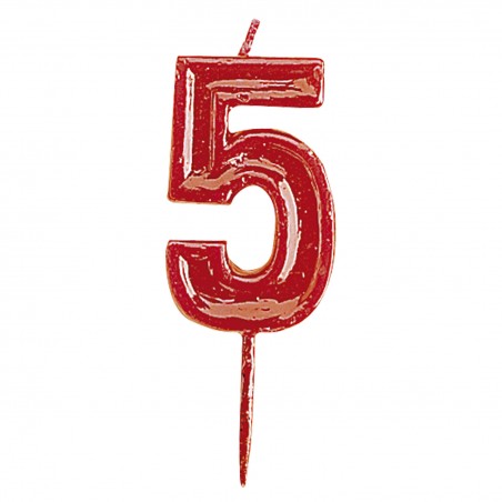 Vela de aniversário número 5 vermelha