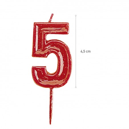 Vela de aniversário número 5 vermelha
